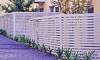 Horizontal wooden slat fence