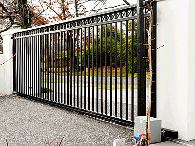 BFT Deimos automatic gate motor on steel driveway sliding gate