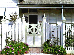 Picket fencing with wooden gate