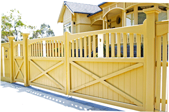 wooden gate with flower decal