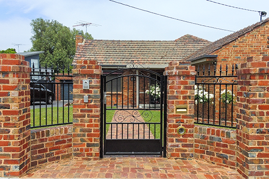 Wrought iron pedestrian gate with twisted bar and mortise lock black